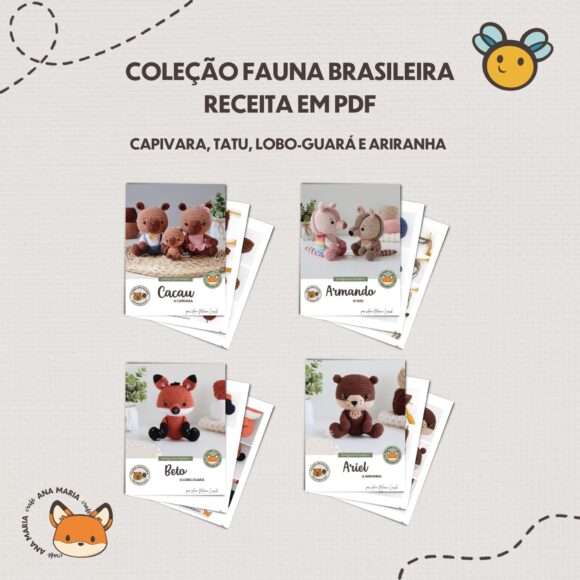 Coleção Fauna Brasileira Parte 1 - Tatu, Capivara, Lobo-guará e Ariranha - Receita de Amigurumi em PDF - Imagem 2