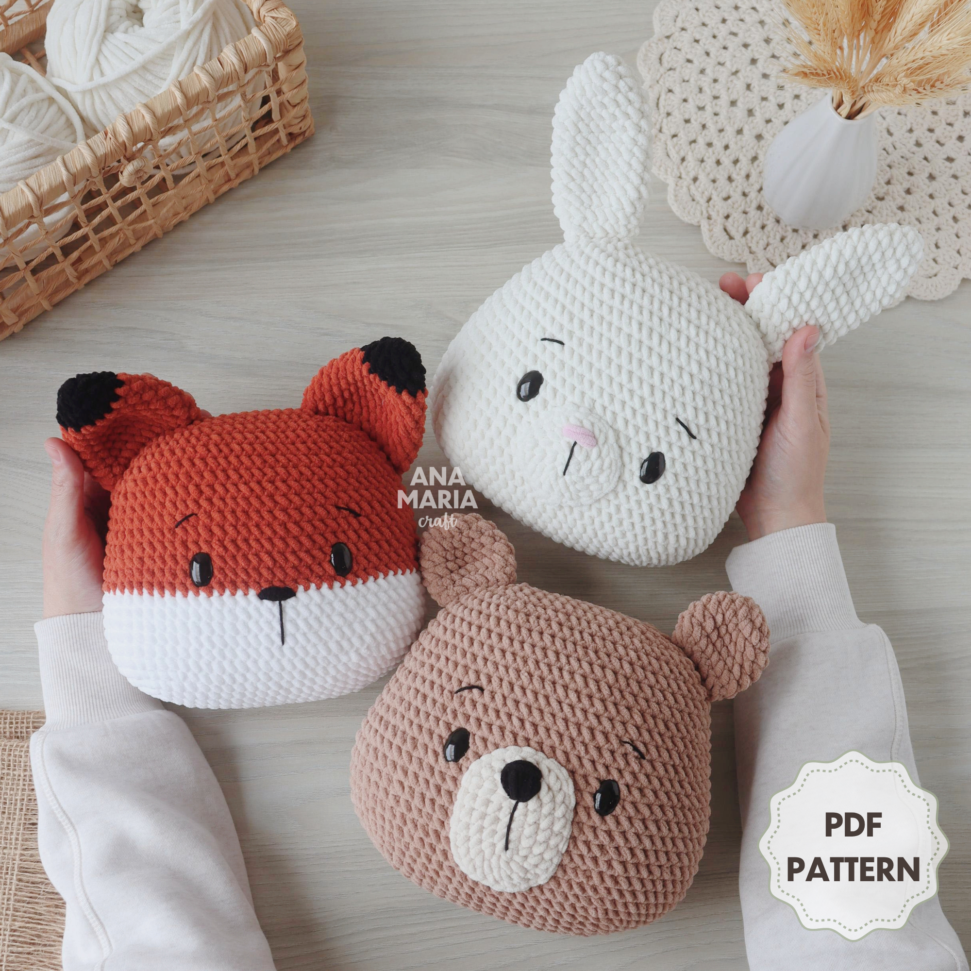 Almofadas Coleção Bosque - Raposa, Urso e Coelho - Floresta - Receita de Amigurumi em PDF - Imagem 5