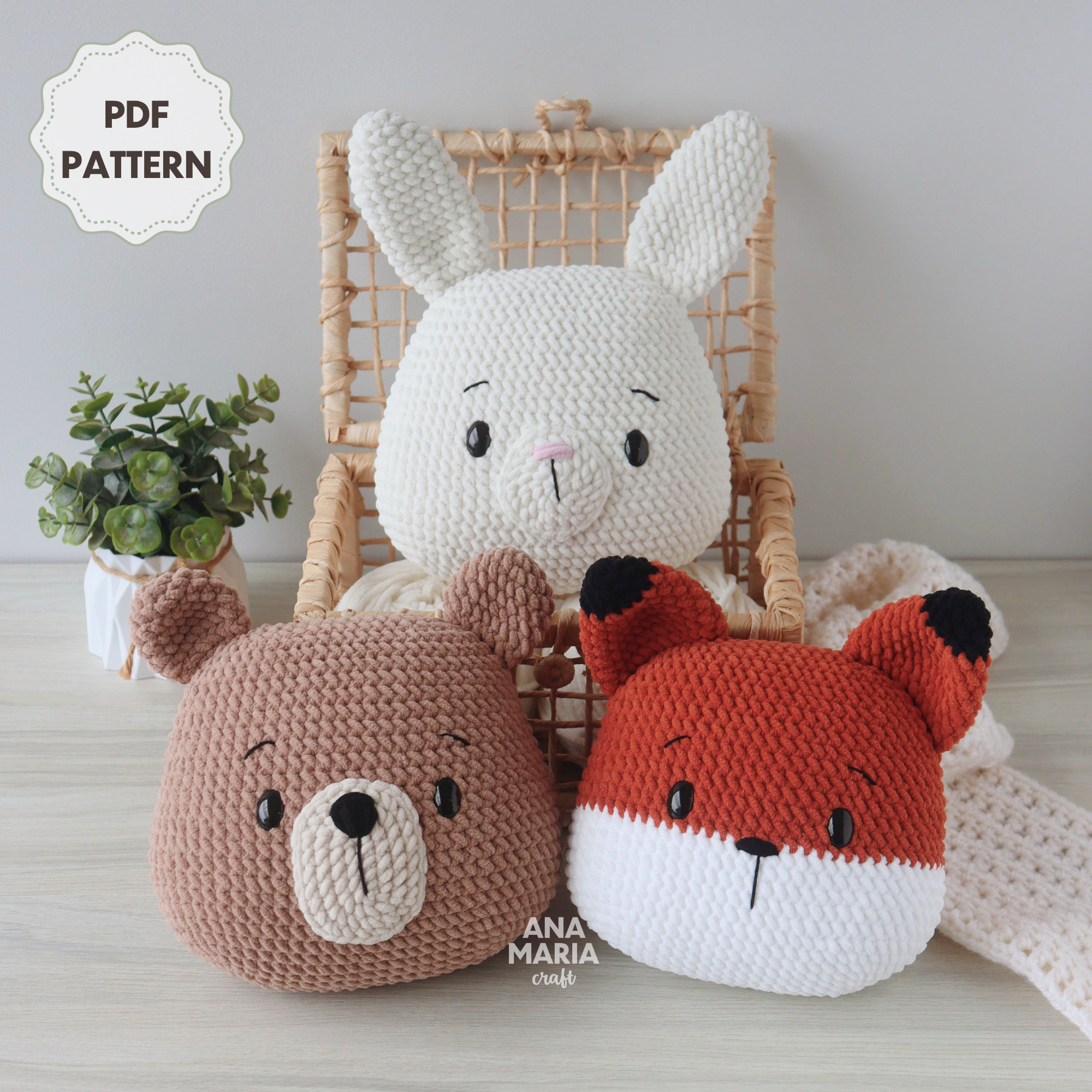 Almofadas Coleção Bosque - Raposa, Urso e Coelho - Floresta - Receita de Amigurumi em PDF