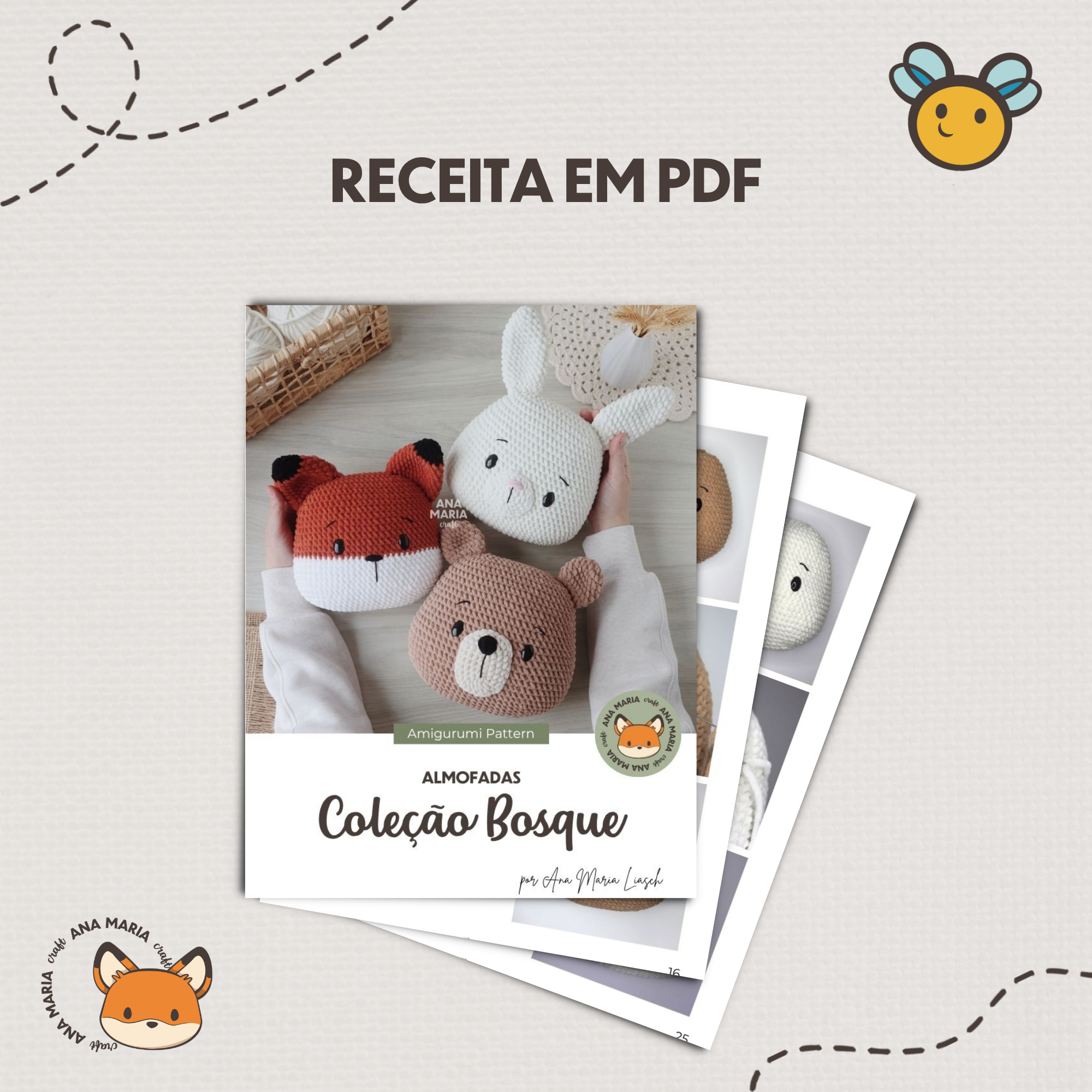 Almofadas Coleção Bosque - Raposa, Urso e Coelho - Floresta - Receita de Amigurumi em PDF - Imagem 6