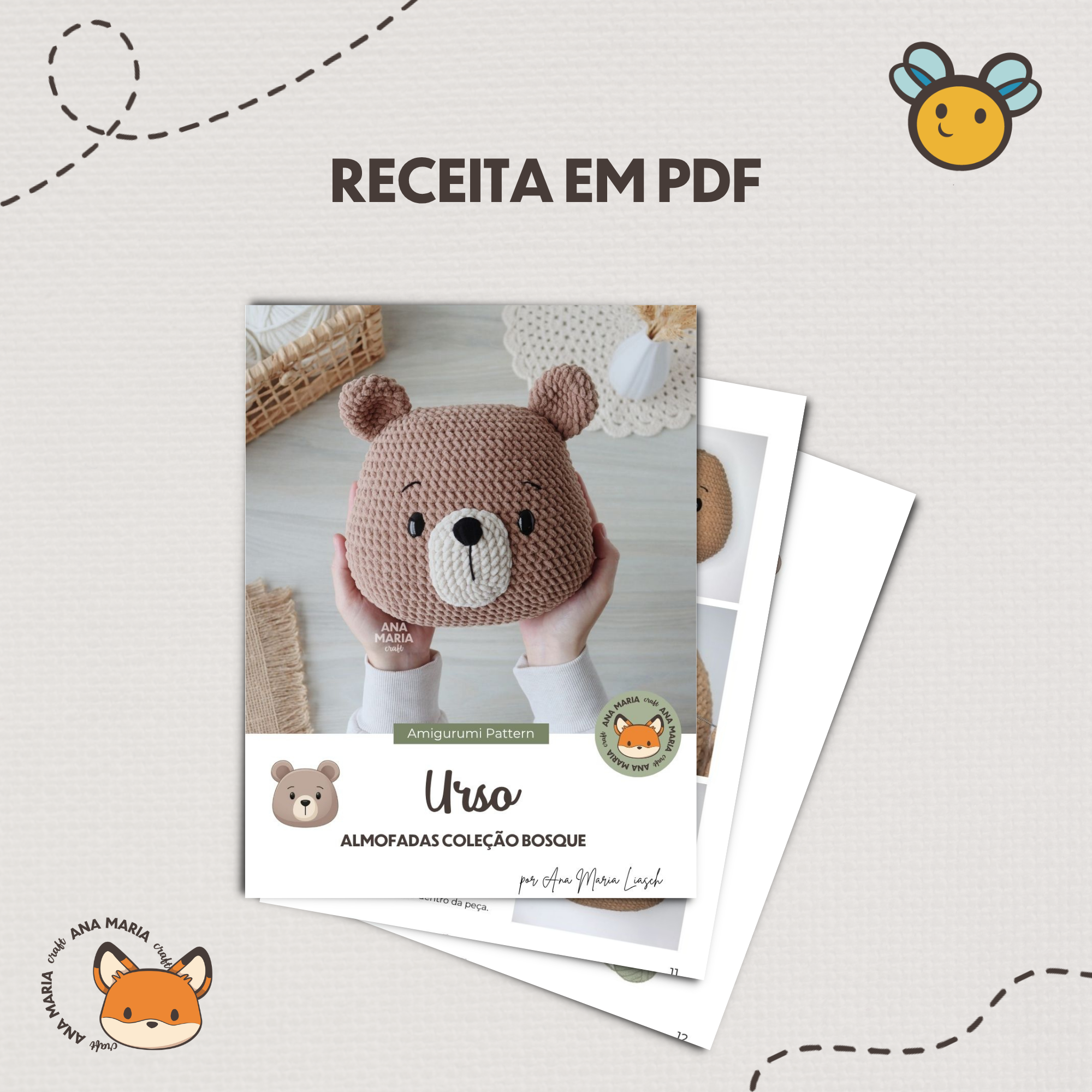 Almofada Urso - Coleção Bosque Floresta - Receita de Amigurumi em PDF - Imagem 3